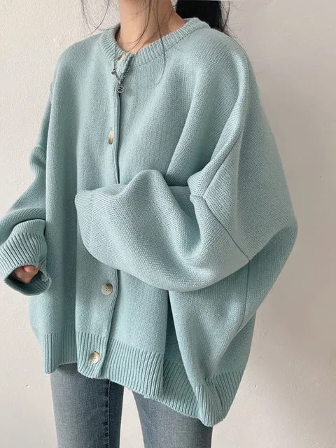 

Шикарный винтажный свободный вязаный длинный свек на одной пуговице, повседневная универсальная верхняя одежда, свитер Sweet Sle Spr...