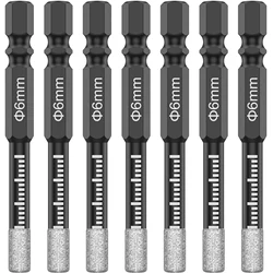 7Pcs 6mm Dry Diamond Drill Bits Set Vacuum Brazed Core Drill Bit Kit Quick Change Hex Shank for Porcelain Granite Tile Marble