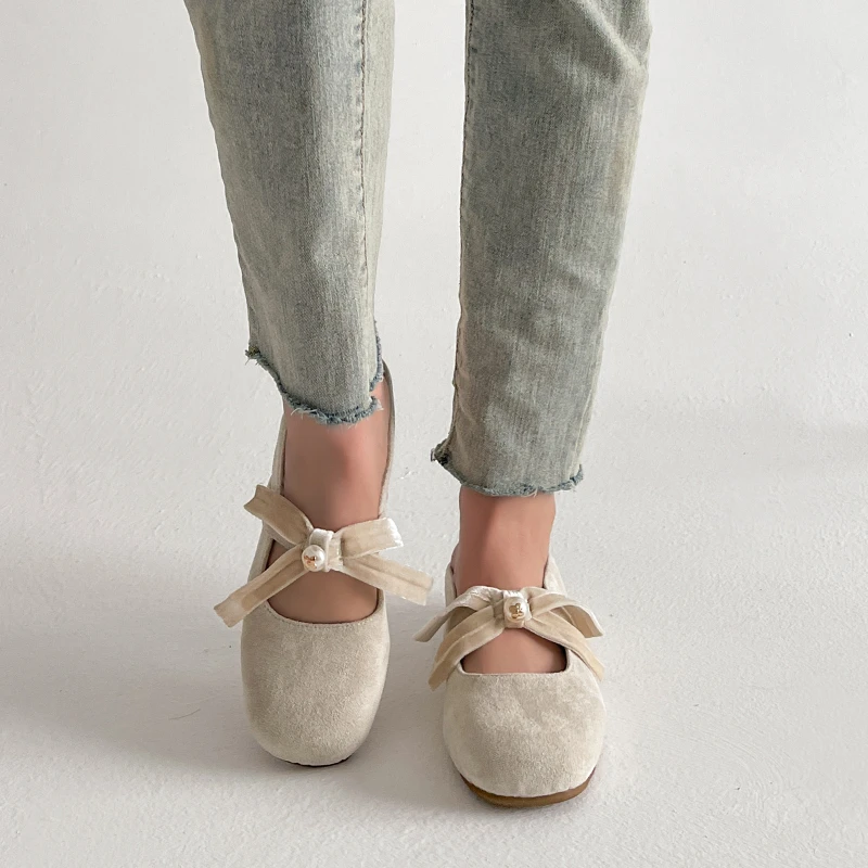 

Sweet Bowknot Plush Mary Jane Shoes Women Lncreased Lnternal Shallow Comfort Flat Shoes Fashion Autumn Footwear Wome Shoes