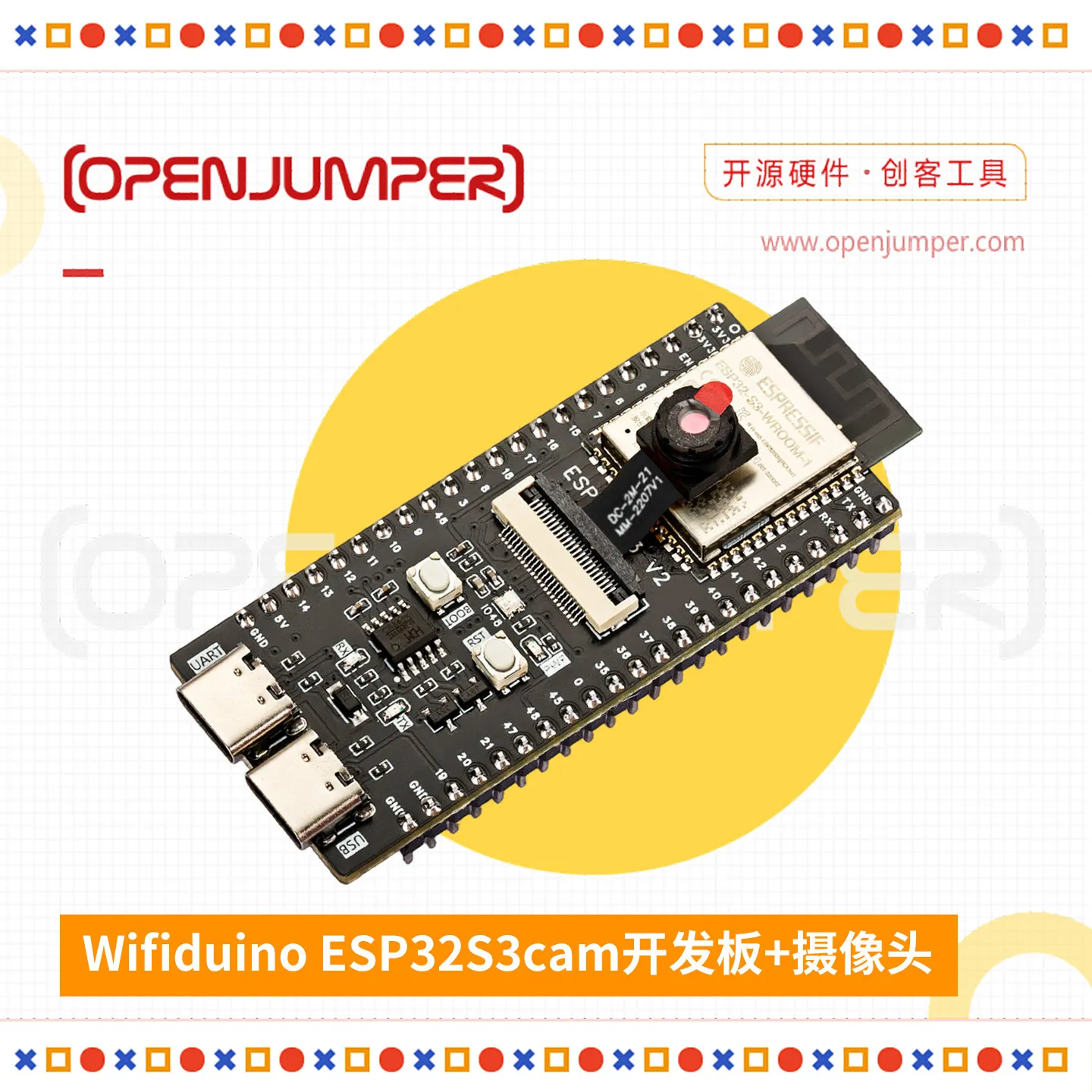 Wifiduino ESP32-S3-CAM Core Development Board, WiFi & Bluetooth IoT Board with Camera and SD Card Slot