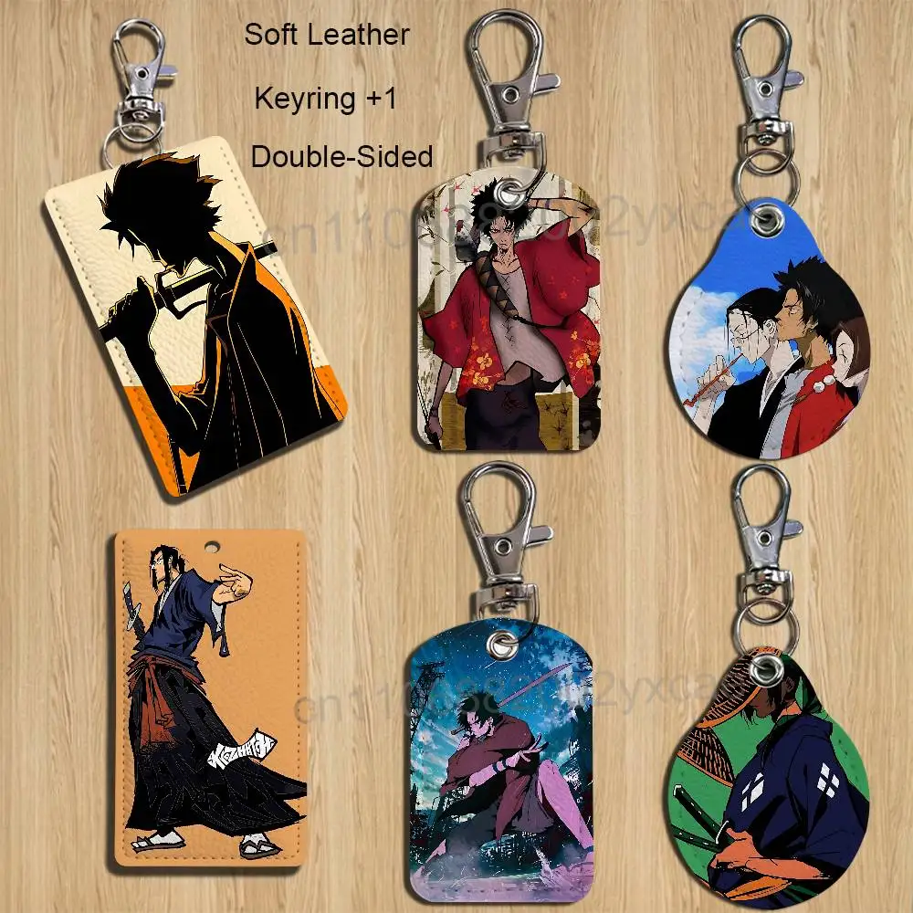 

22nd Samurai Champloo Mugen Rectangle ID Card Case Keychain Access Card Bag Key Tag Ring Leather Card Holder Key Ring Access