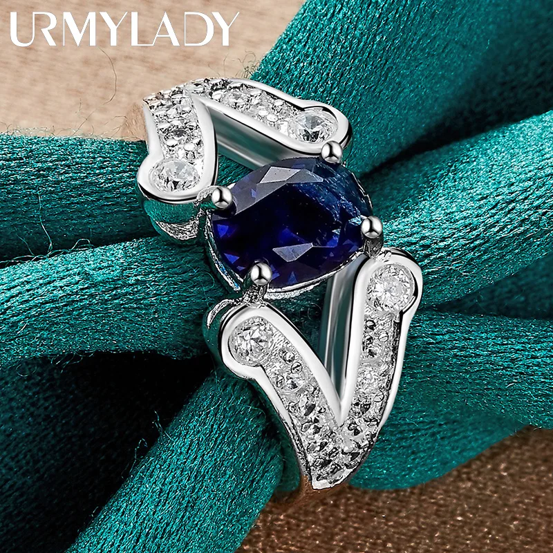 URMYLADY 925 Sterling Silver AAAAA Niebieska cyrkonia 7-10 #   Pierścionek dla kobiet Moda Ślub Impreza Urok Biżuteria — zdjęcie 4