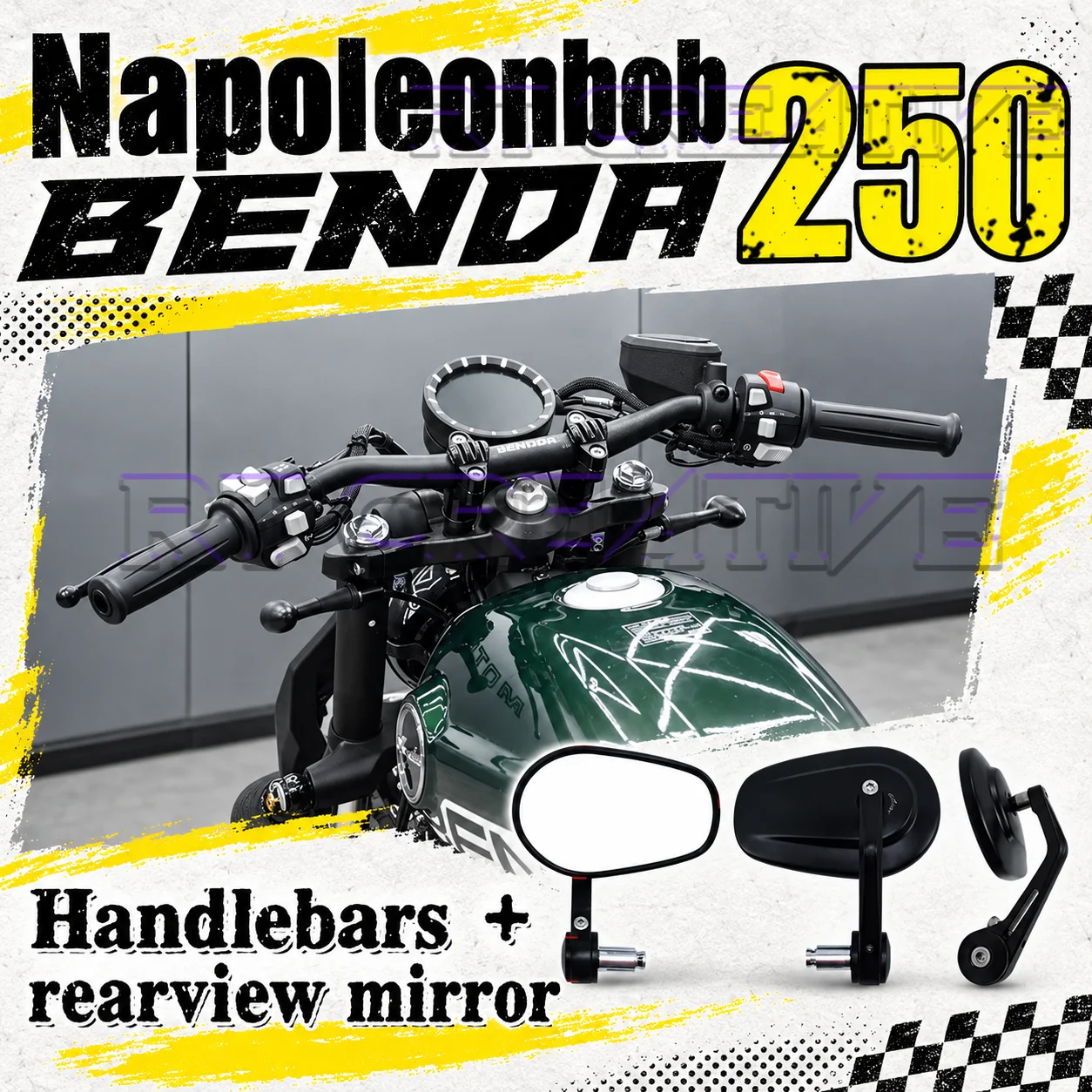 Motorbike One-word M Shape Aluminum Alloy Handlebar With Rearview Mirror Fit BENDA Napoleonbob 250