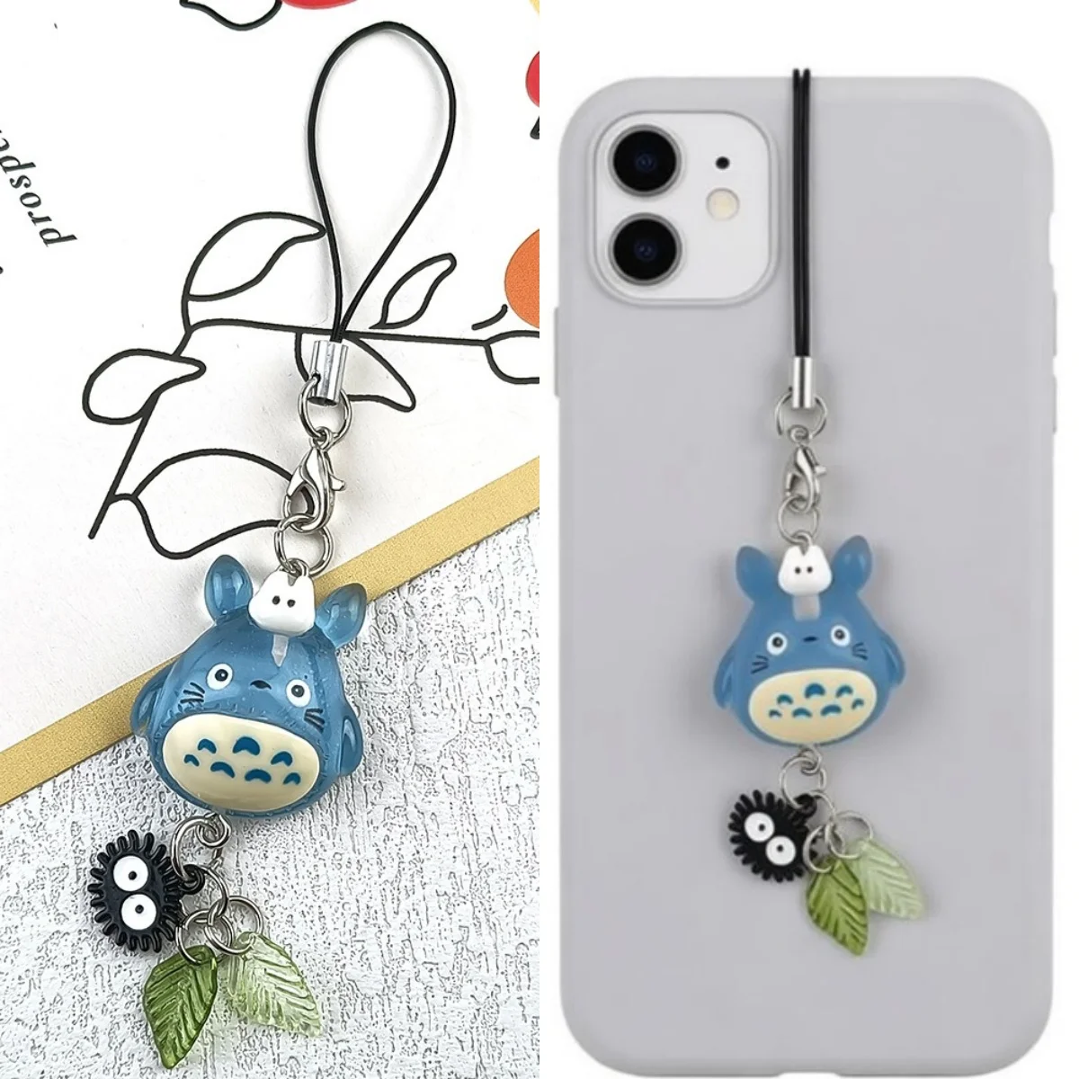 1Pçs Pingente de Telefone Totoro, Chaveiro Soot Sprite, Acessórios de Cosplay de Gato Anime da Floresta, Presente Y2K Feito à Mão