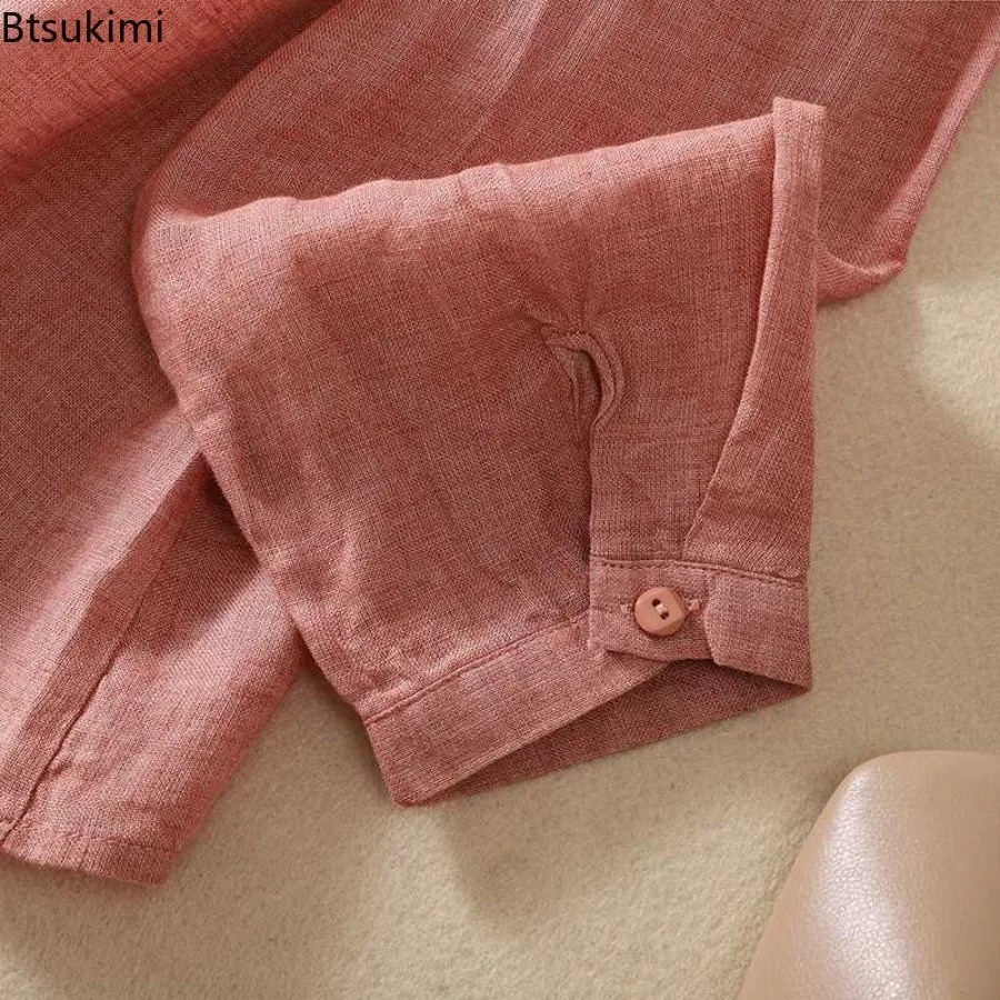 2024 New Women's Long Sleeve Casual Blouse Breathable Comfort Cotton Linen Cardigan Solid Sun Protection Wear Females Loose Tops