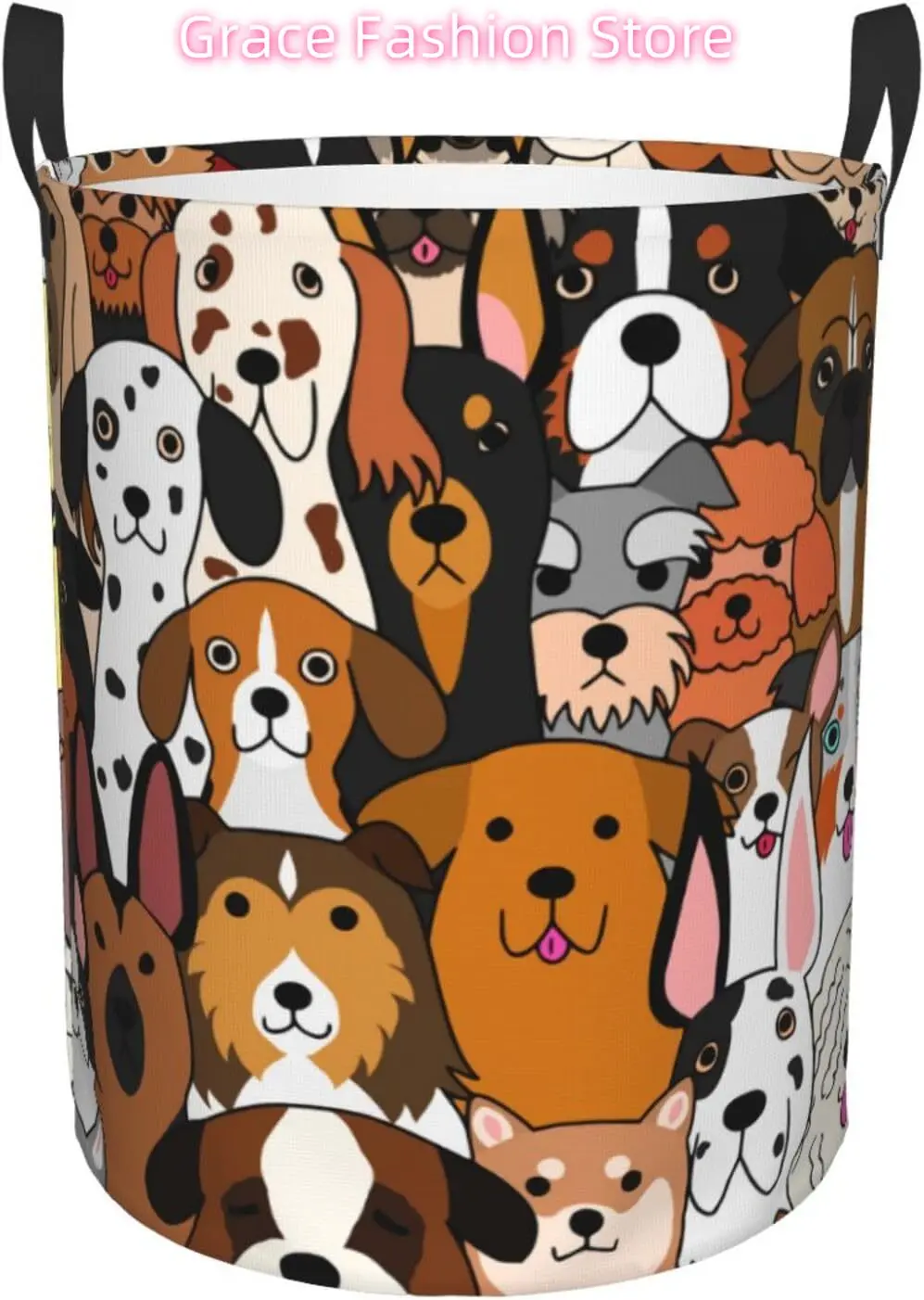 

Cute Doodle Dog Laundry Basket Waterproof Oxford Cloth Organizer Basket Collapsible Clothes Hamper with Handle Toy Gift Bin Bask