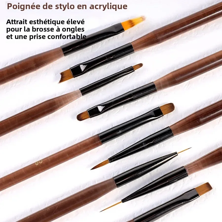 Ensemble de pinceaux à ongles, 9 pièces, stylos de travail détaillés, poignées brunes élégantes, Gel Nail Art, peinture à lignes fines, Kit d'outils professionnels à usage domestique