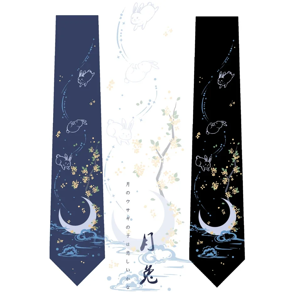 Anime Moon Rabbit Design Tie Neck Cosplay Prop JK DK Uniform Shirt Clothing Jacquard Role Play Fashion Men Women Accessory Gift