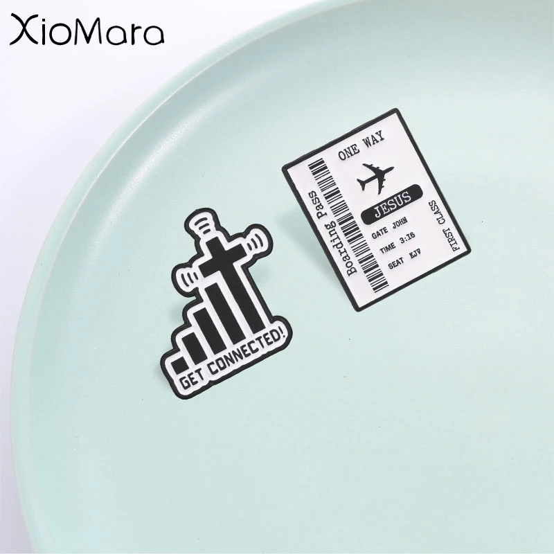 Christian Faith Enamel Pin, Cross Signal and Jesus One Way Boarding Pass Badge, Fashion Backpack Accessory, Gift For Believers