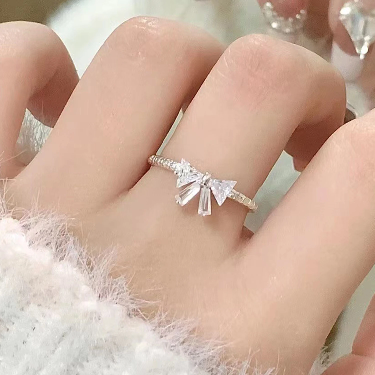 Fashion Bowknot Finger Rings Adjustable Bow Rings Jewelry Sweet Opening Ring Ornaments ?