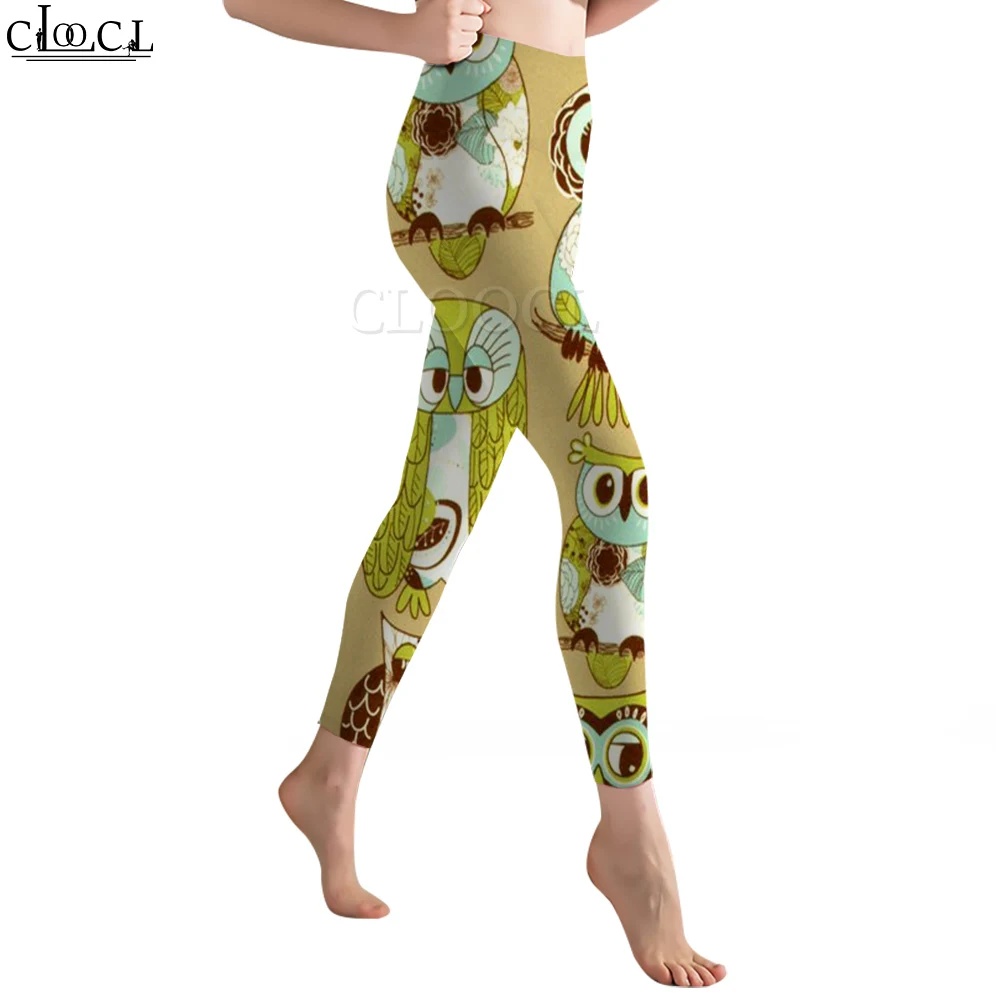 CLOOCL Hoge kwaliteit dameslegging Leuke grappige uil Grafische 3D-geprinte broek Gymtraining Hoge taille Zachte workout-legging