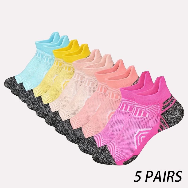 5 Paar – Atmungsaktive, niedrig geschnittene Sportsocken für Damen im Frühling und Sommer, mit Fußgewölbestütze, geeignet für Fitness und Wandern