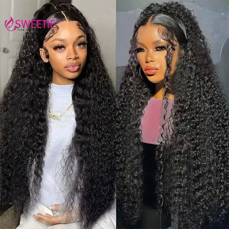 34inch Deep Wave 13x6 Lace Frontal Wig Transparent Lace Front Human Hair Natural Black Wet And Wavy Water Wave Lace Frontal Wig