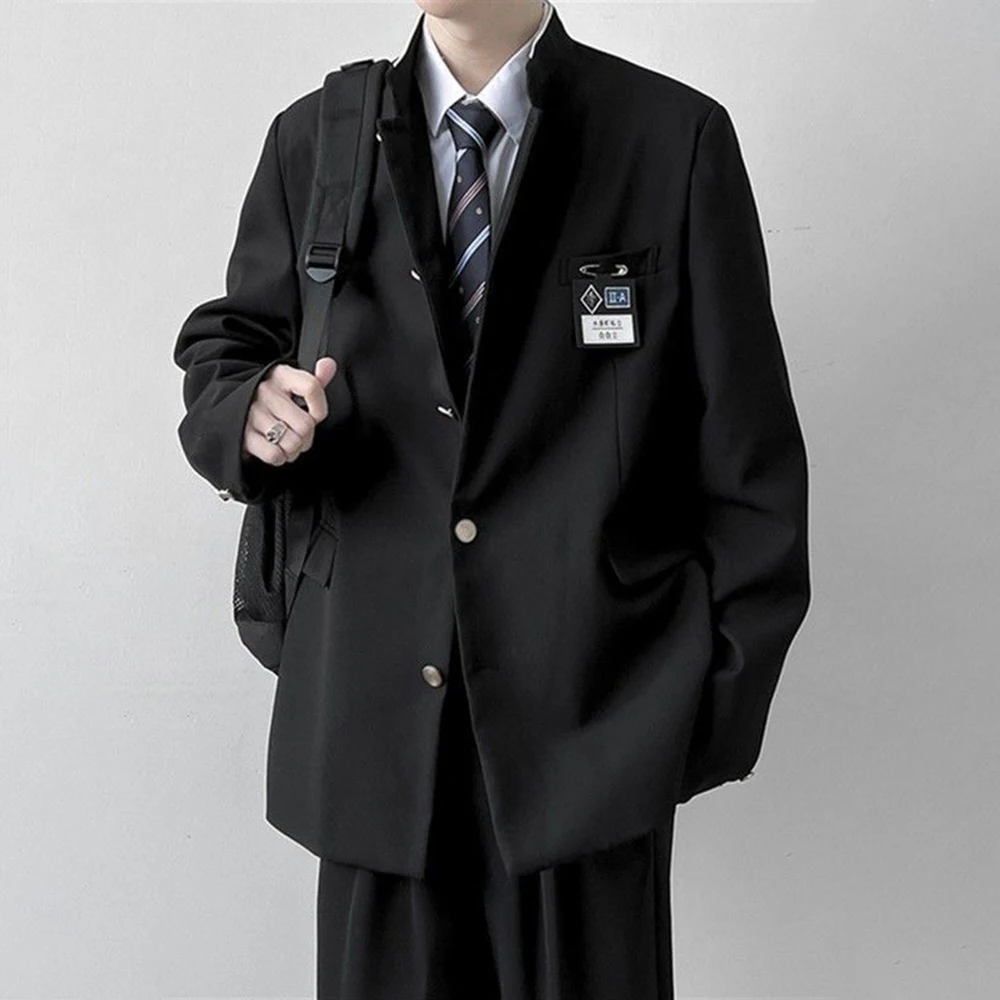 Mens Japanese College Student Uniform Jacket 2024 New Spring College Style School Uniform Stand Collar Blazer Slim Fit Unisex