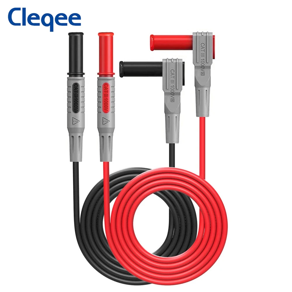 Cleqee-segurança Banana Plug Multi-meter Test Lead 90 Degree to Straight Connector Cabo de Teste 100cm Wire P1033 Pair mm