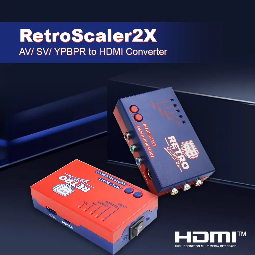 RetroScaler2x AV para HDMI ® Conversor e line-doubler para consoles de jogos retrô PS2 N64 NES Dreamcast Saturn MD1 MD2