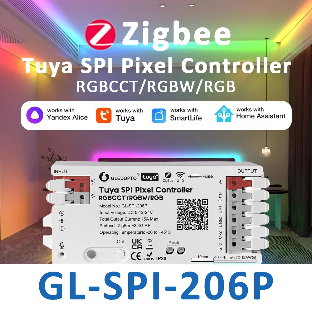 ZigBee SPI LED Controller Tuya Smart Life APP Control Max 15A Dynamic Static Mode Music Sound Timer for Pixel LED Strip GLEDOPTO