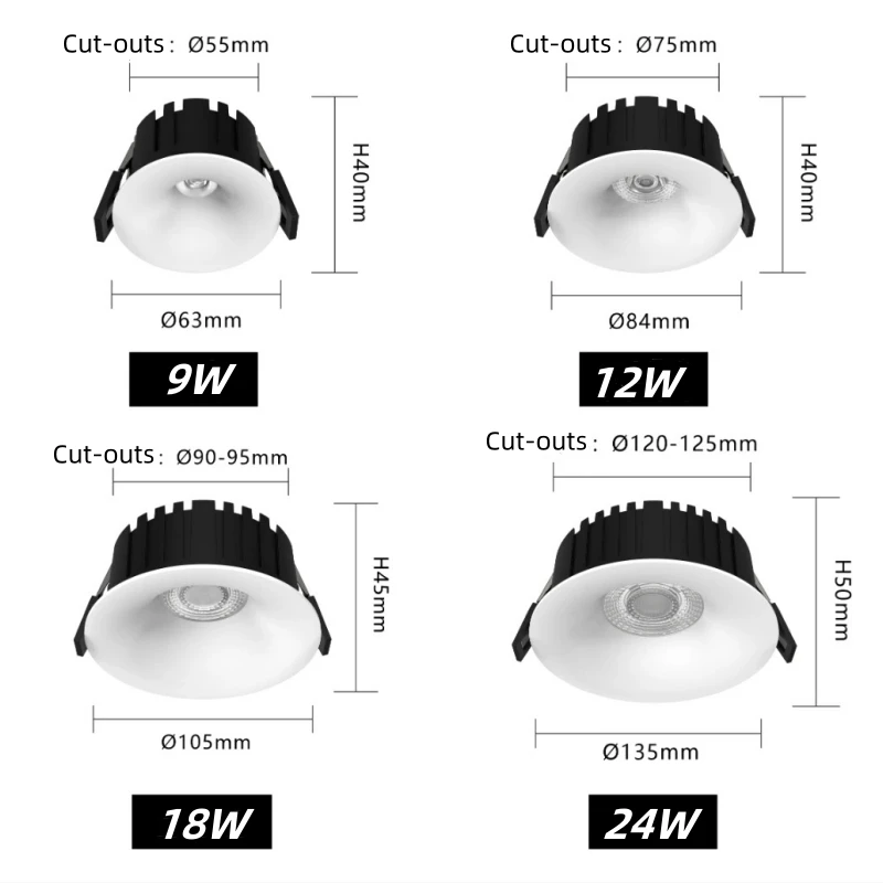واحد منحني راحة المضادة للوهج LED النازل عكس الضوء AC85-265V ضوء السقف الأضواء 9 واط 12 واط الأسرة غرفة المعيشة غرفة نوم ضوء