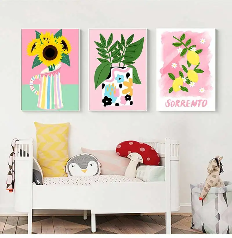 Greek Bouquet Potted Plants Lemon Sunflower Flower Vase Wall Art Minimalist Print Canvas Painting Posters for Modern Home Decor - zdjęcie 1