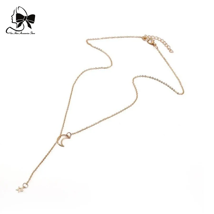 New Simple Moon Star Pendant Choker Necklace Simple Gold Color Alloy Charm Chain Collares Necklace for Women Party Jewelry