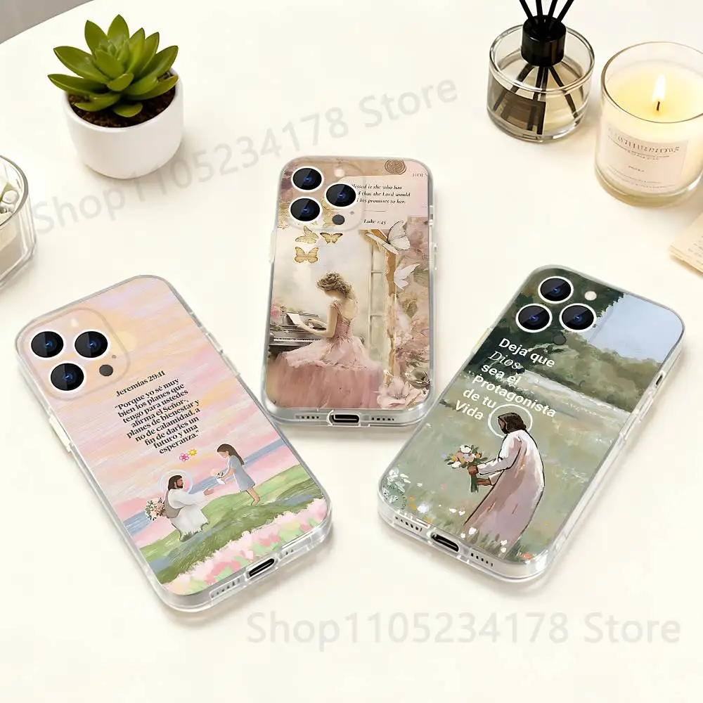 

Faith Jesus God Slogan Floral Phone Case for iPhone 16 15 14 13 12 11 17 Plus Pro Max X XR XS Max Soft Clear Tpu