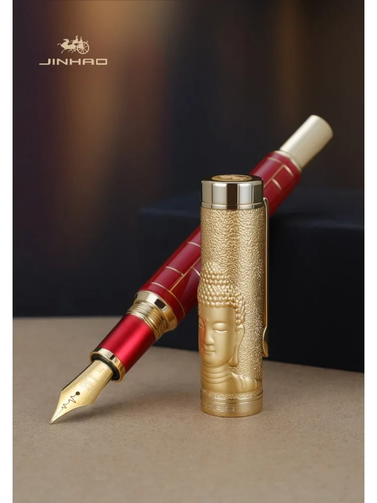 Imagem -02 - Jinhao Wudao Sakyamuni Metal Caneta-tinteiro f m Heartbeat Nib Caneta de Luxo Papelaria Empresarial Material Escolar e de Escritório pk 9019