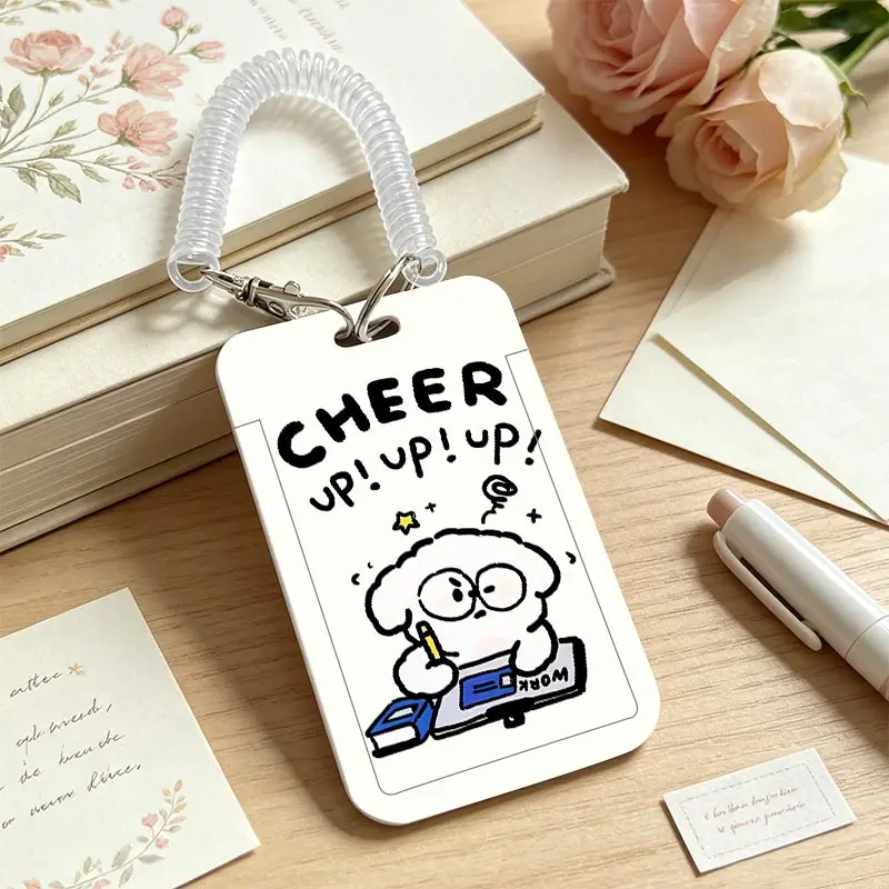 Working Puppy Card Sleeve for Credential Badge Holder Pendant Keychain Student Bus/Meal Card Protection Case with Spring Rope