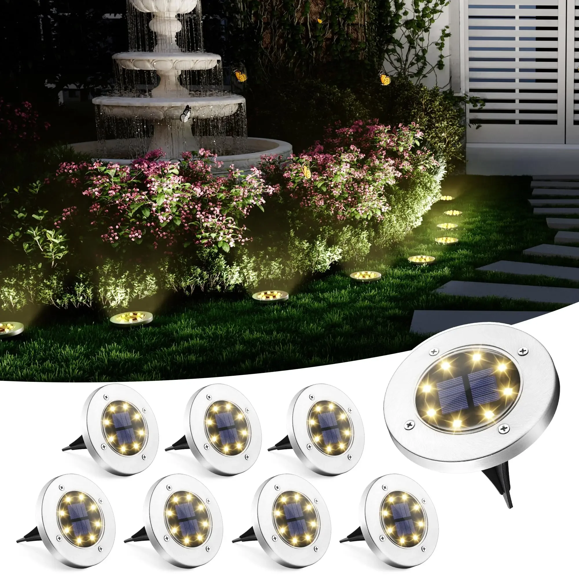 

Solar Ground Lights 8 Pack Solar Lights Outdoor Waterproof 8 LED Solar Powered Landscape Lighting for Garden Yard Patio Pathway