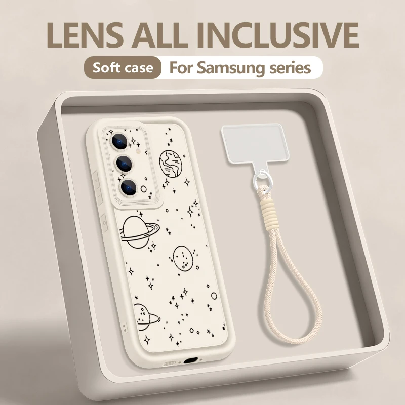 Einfaches Planetenmuster Lanyard Handyhülle für Samsung Galaxy S25 S24 FE S26 S24 S23 S22 Ultra S23 Plus S25 Edge Weiche Schutzhülle mit Trageriemen