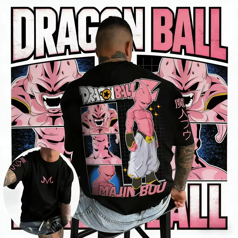 Sommer 2026 Dragon Ball Z Majin Buu Retro T-Shirt, Harajuku Oversize Neutral Casual Streetwear, geeignet für Erwachsene Y2k