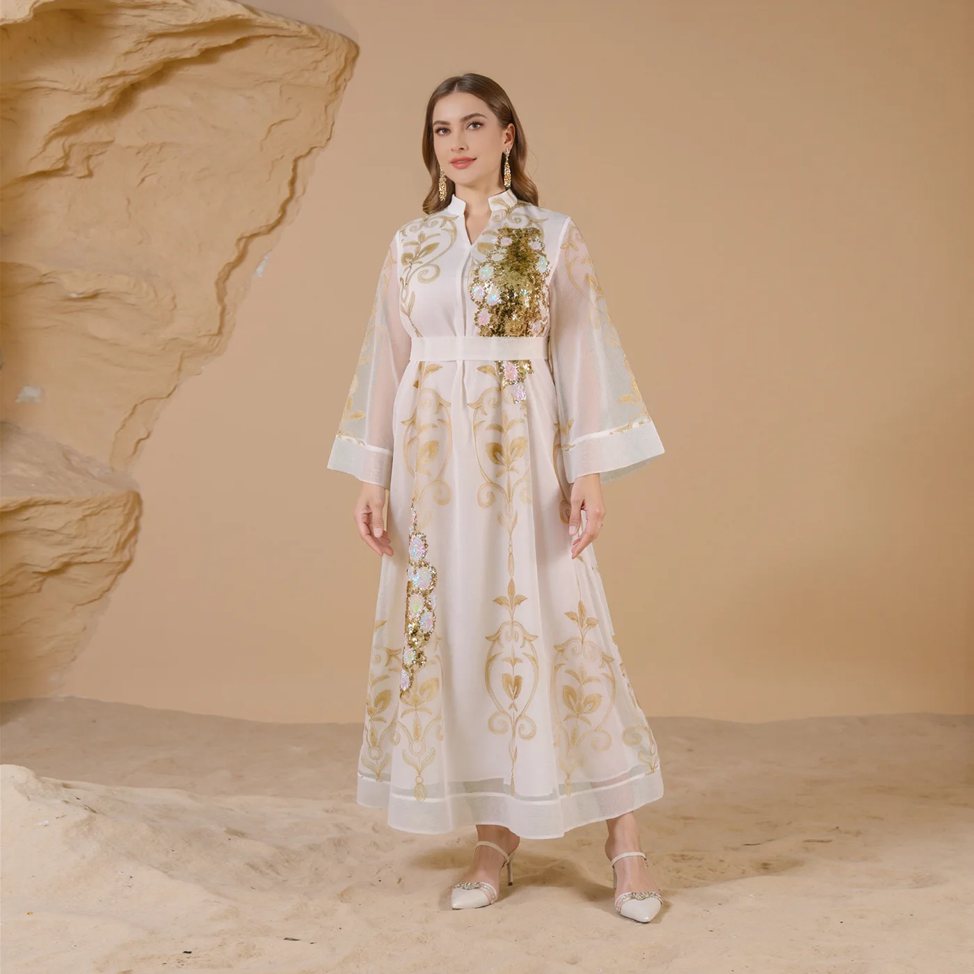 

Платье Абая женское Ид мусульманские вечерние платья Джалабия с блестками и вышивкой на шнуровке Рамадан Абая Кафтан Vestidos Марокко Дубай