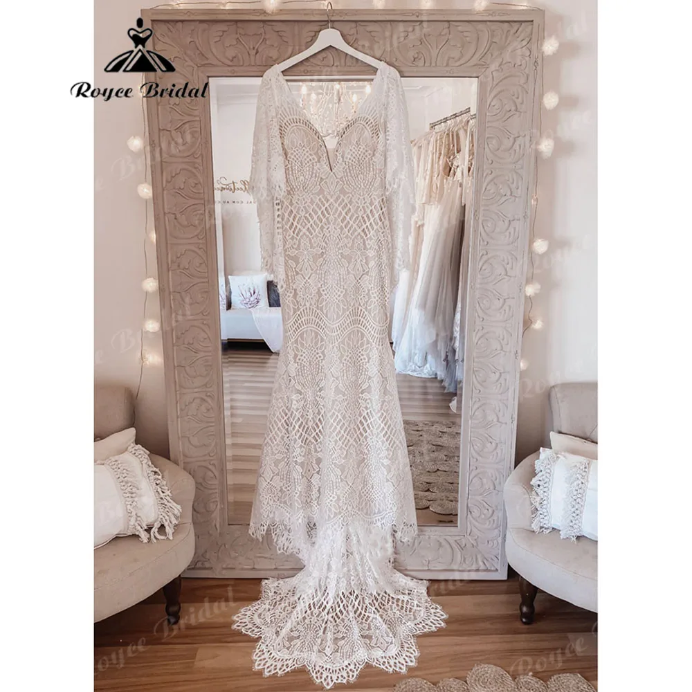 Abito da Sposa donna sirena/tromba in pizzo Boho Beach con scollo a V 2023 Abito Sposa Coset abiti da Sposa chiesa Birdal Roycebridal