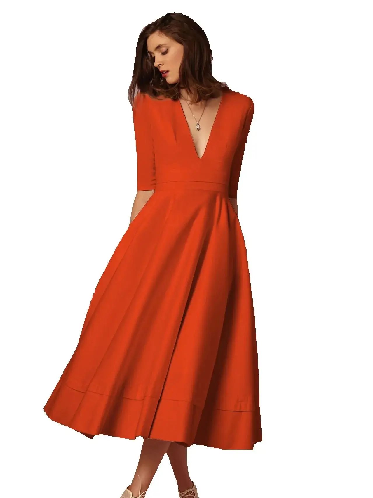 

Elegant Solid Color Princess Dresses Women Half Sleeves Deep V-neck Evening Party A-line Dress Temperament Lady Vestido 2025
