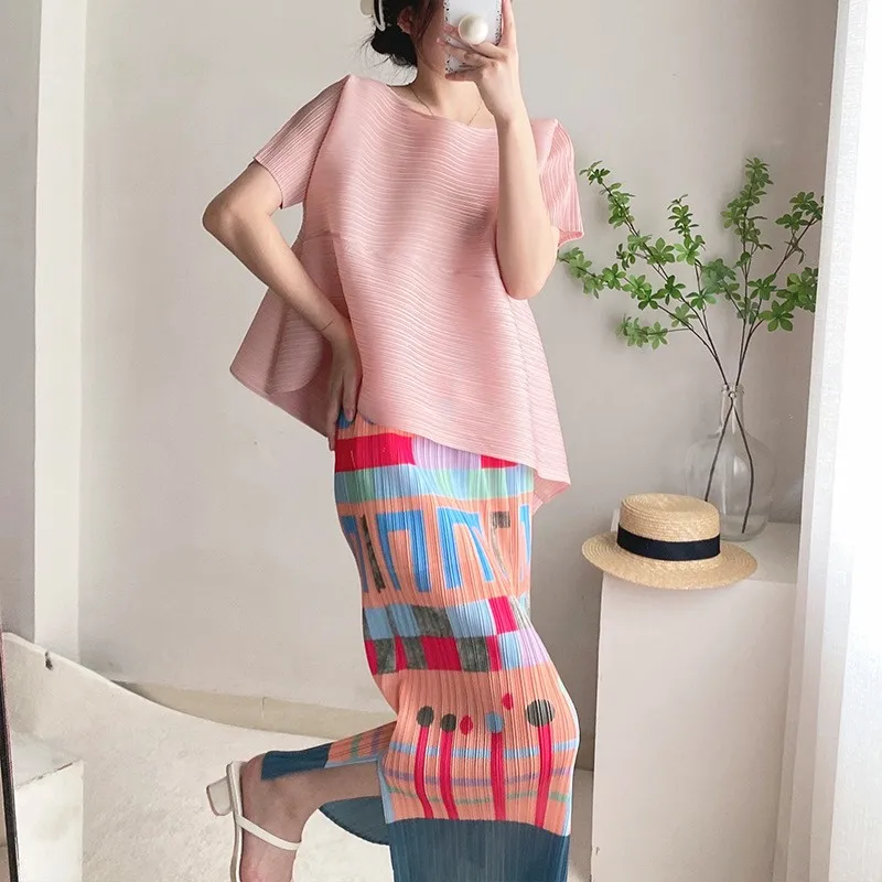 

Casual Sle Women's T-irt Loose Fit ort Sve Pleated Top plus Size Slimming High End Faion Polyester Fiber Summer Wear