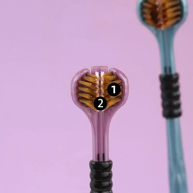 2 قطعة ثلاثية الأبعاد ستيريو ثلاثة جوانب فرشاة الأسنان فائقة غرامة لينة الشعر الكبار فرشاة الأسنان اللسان مكشطة العناية بالفم 360 °   تنظيف فرشاة الأسنان