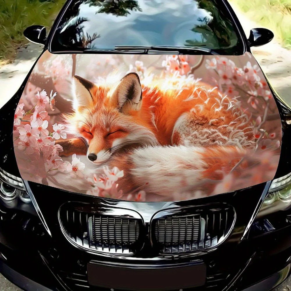 

Fantasy Fox & Blossom Car Vinyl Wrap, PVC Waterproof Car Hood Sticker, Self-Adhesive Scratch-Resistant Stickers for Engine Cover