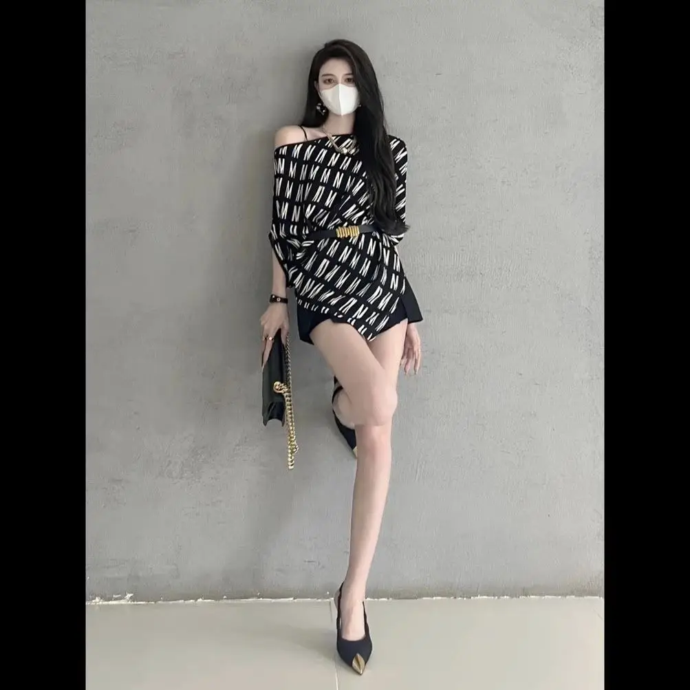 Elegant Stripe Shirt Women Summer Fashion Off Shoulder Loose Top
