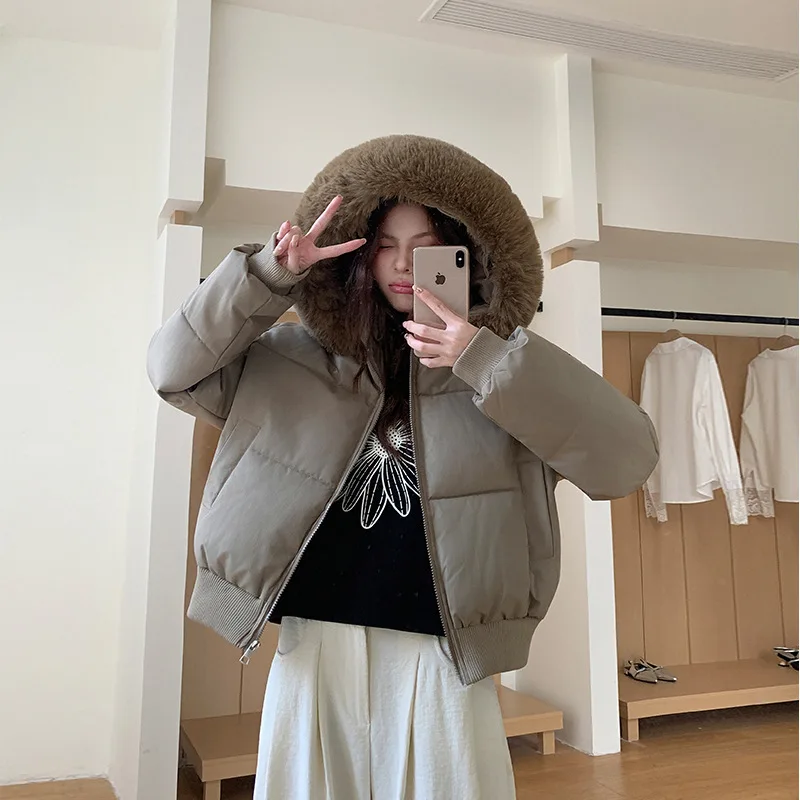 

Korean Style Down Cotton Coat Thicken Short Women's Winter 2026 Jacket Casual Warm Fur Hooded Cropped Parkas Chic Streetwear