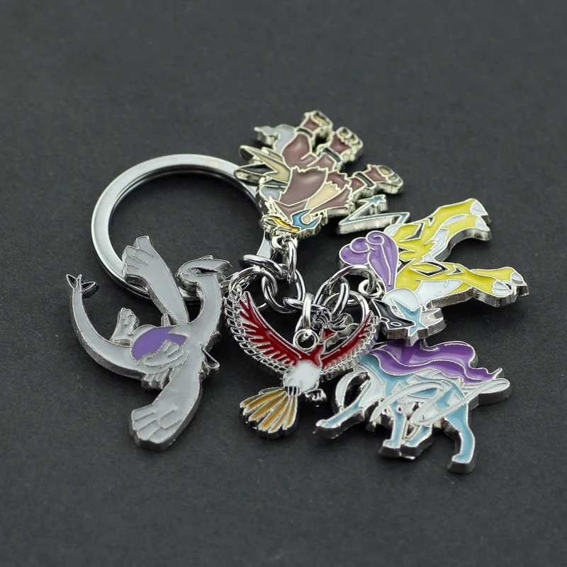 Cartoon Anime Pokemon Metal Enamel Keychain Kawaii Lugia Suicune Raikou Entei Pendant Keyring for Men Backpack Ornament Gift