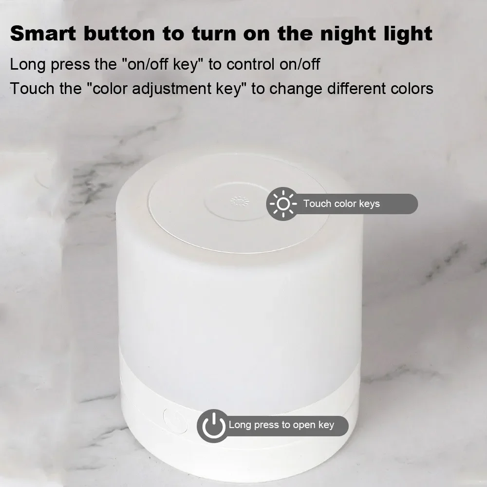 USB Recarregável Touch LED Night Light, Lâmpada de cabeceira, Atmosfera Regulável, Lâmpada para Exterior, Quarto, Escritório, 1200mAh, 7 Cores