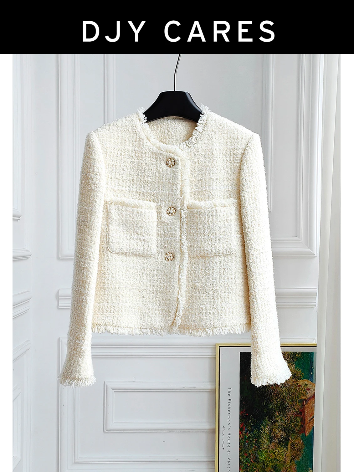 

New Coarse woolen heavy duty milky white delicate wool jacket top big size