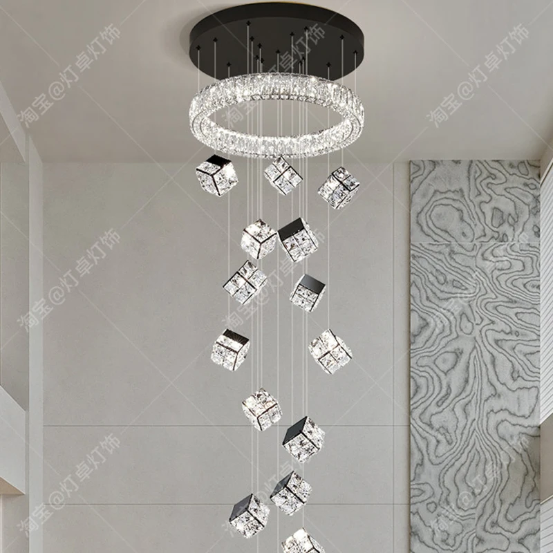 Luxury Modern Stair Pendant Lamp Living Room Pendant Lights Interior Lighting Home Decoration Crystal LED Chandelier