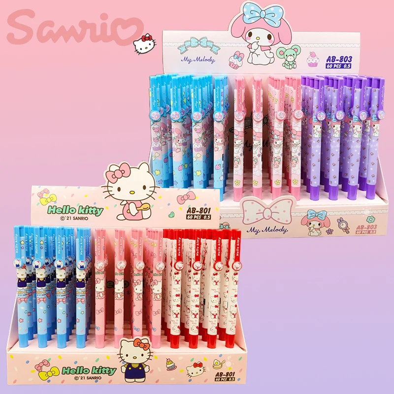 

60pcs Sanrio Gel Pens Hello Kitty My Melody Signature Neutral Pen Writeing Roller Ball Pen School Supplies Stationery Wholesale