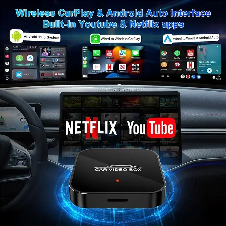 In stock 3-in-1 Wireless Carplay Android Auto Adapter Dongle Magic Video Box for Streaming Netflix YouTube TikTok Wired Car Play