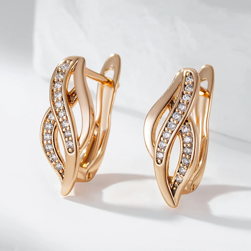 Kinel Fashion Glossy Dangle Earrings For Women 585 Rose Gold Color Simple Geometry Natural Zircon Accessories Daily Fine Jewelry
