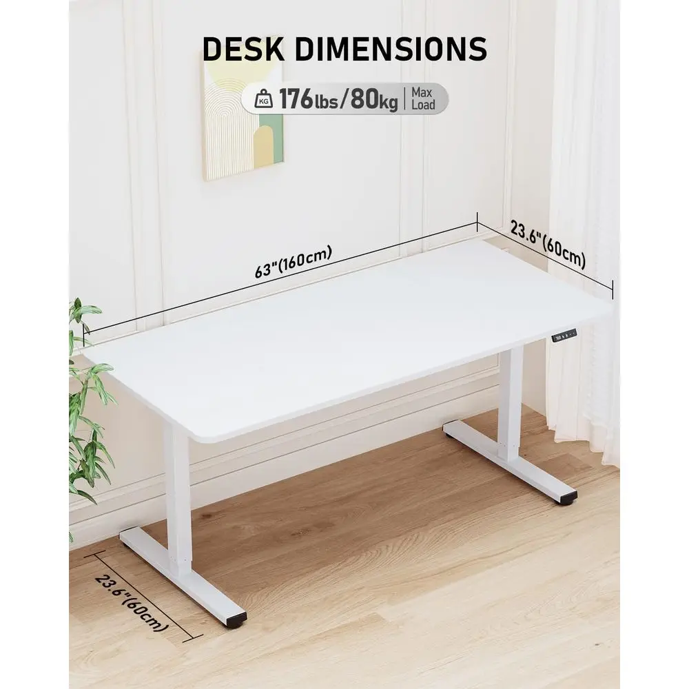 مكتب كهربائي كبير قابل لضبط الارتفاع، 63 × 24، أبيض، لوح مقسم، مكتب جلوس للمكتب المنزلي #3