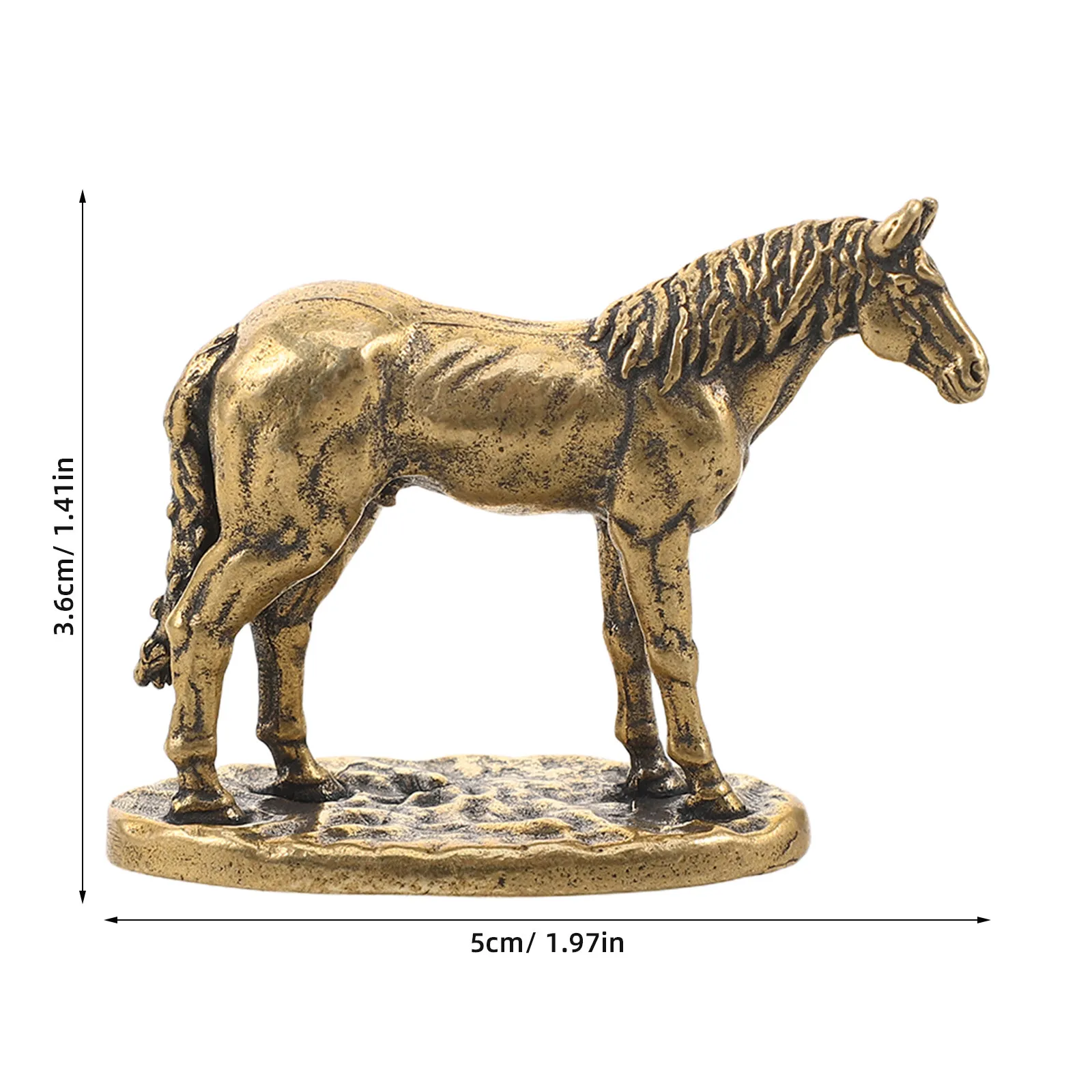 Brass Horse Sculpture Solid Brass Realistic Stallion Statue Feng Shui Decor Desktop Animal Ornament Zodiac Horse Figure