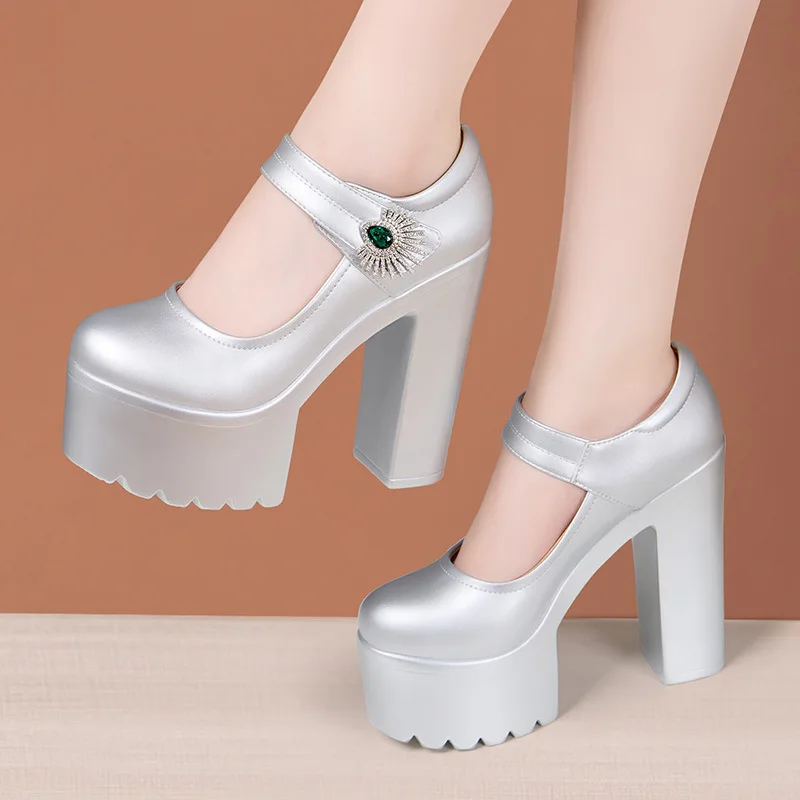 

14CM Small Big Size 32-43 Thick Bottom Shallow Mary Janes 2026 Trend Block Super High Heels Shoes for Model Dress Wedding Party