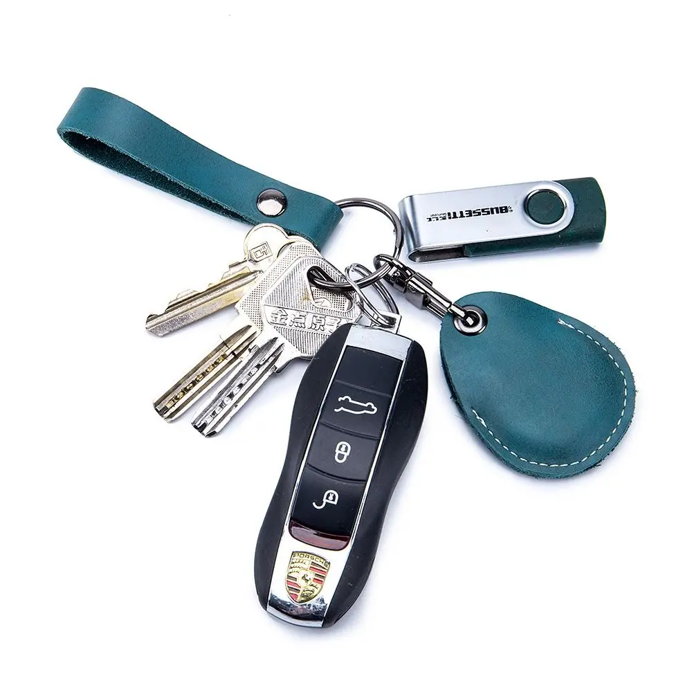 Bag Hook Card Holder Door Lock Clips Leather Key Holder Cow Leather Keychain ID Card Case Key Tag Ring