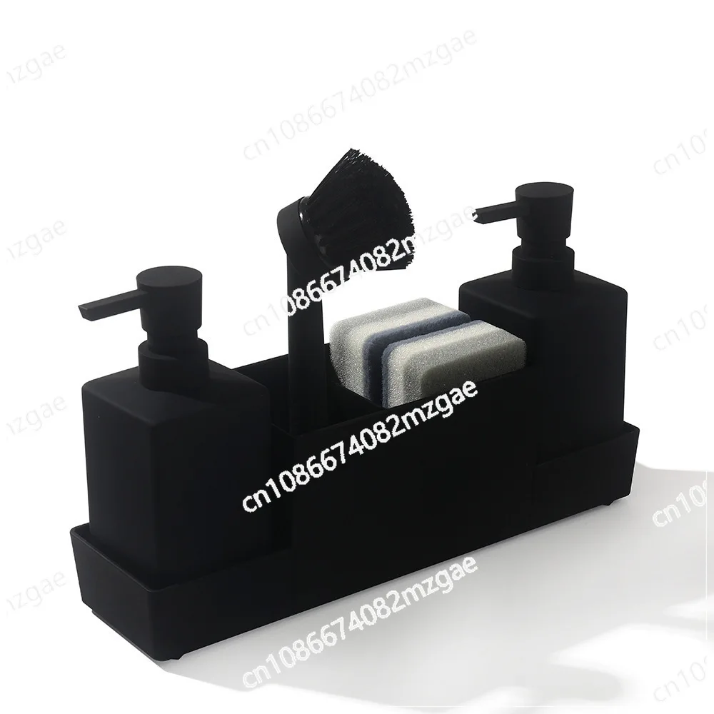 Kitchen Soap Dispenser with Sponge Rack and Dishwashing Brush Separate Bottles for Hand Washing Liquid with Tray Storage